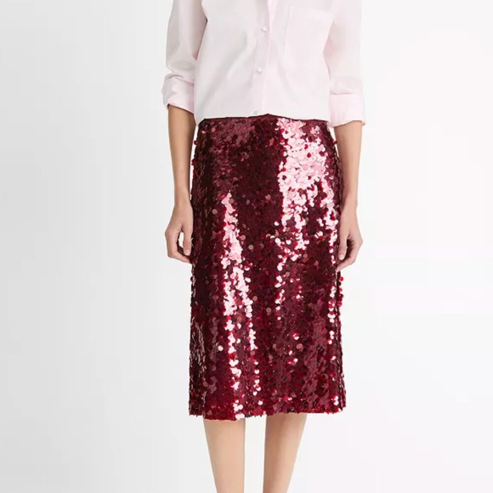 Vince Sequined Midi Skirt Lucite Paillettes Ruby Ink